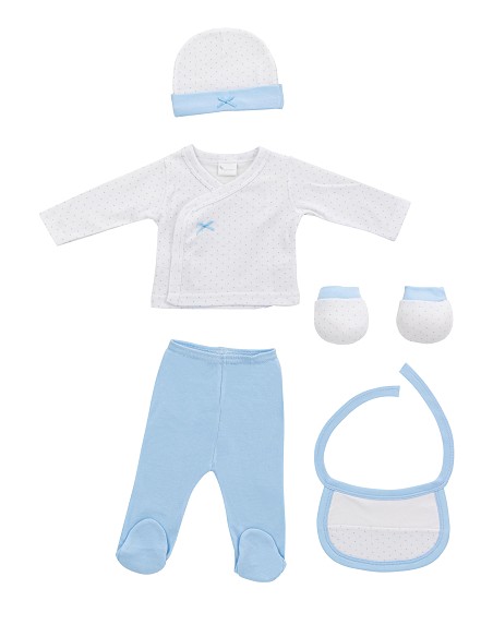 Set Regalo 5 Pcs 100% Alg  T 0-6 m Mod Topos Bamboo Azul