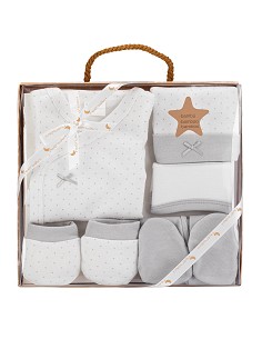 Set Regalo 5 Pcs 100% Alg  T 0-6 m Mod Topos Bamboo Gris