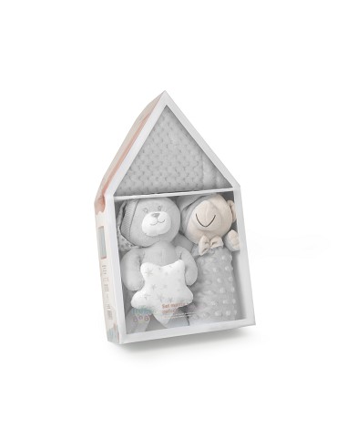 Set 3 Pcs Casita(Peluche+Manta+Dou Dou) Gris