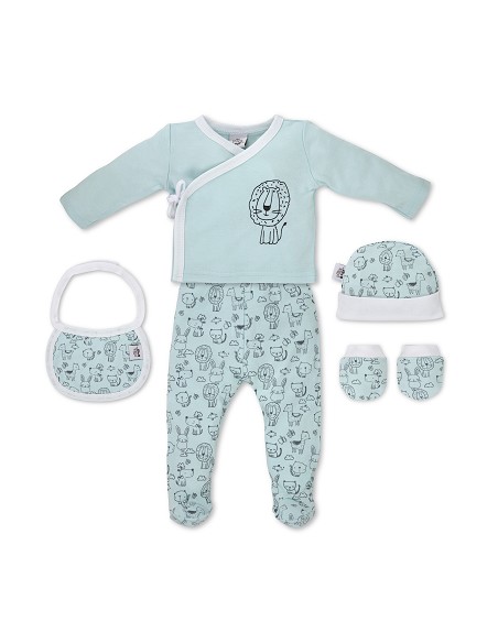 Set Regalo 5 Pcs 100% Alg  T 0-6 m Mod Animalitos Verde