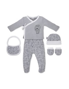 Set Regalo 5 Pcs 100% Alg  T 0-6 m Mod Animalitos Gris