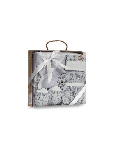 Set Regalo 5 Pcs 100% Alg  T 0-6 m Mod Animalitos Gris