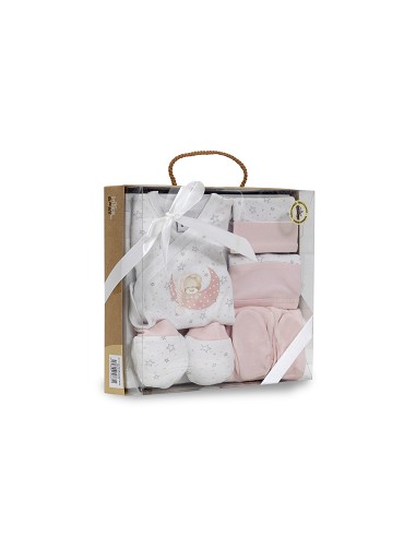 Set Regalo 5 Pcs 100% Alg  T 0-6 m Mod Sleep Rosa