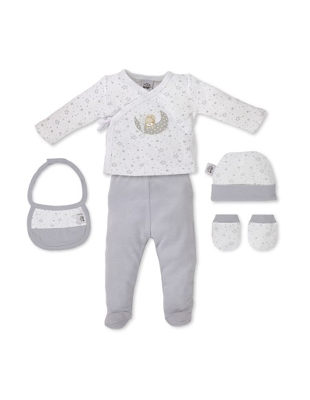 Set Regalo 5 Pcs 100% Alg  T 0-6 m Mod Sleep Gris