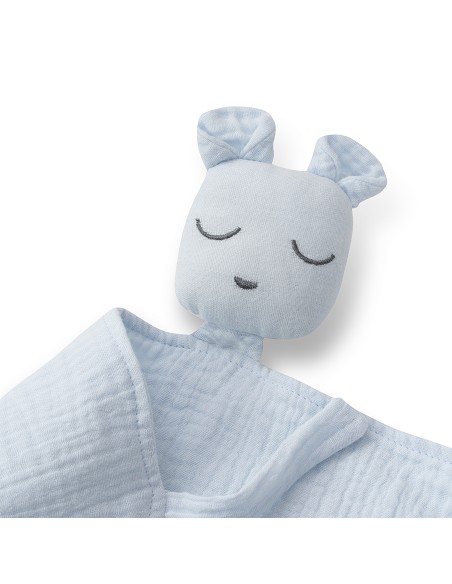 Set Dou Dou+Bandana+Mordedor Muselina Mod Oso Azul Grisaceo