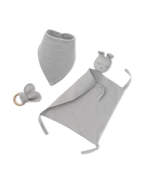 Set Dou Dou+Bandana+Mordedor Muselina Mod Oso Gris Petroleo
