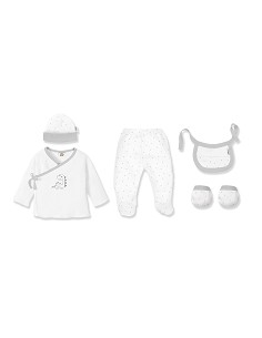 Set Regalo 5 Pcs Bamboo T 0-6 m Mod Dinosaurio Bco/Gris