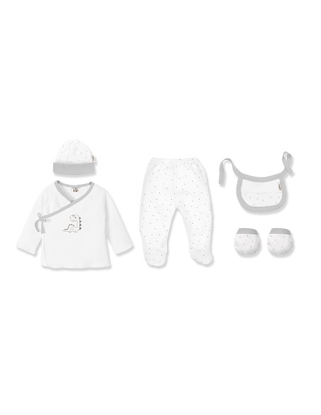 Set Regalo 5 Pcs Bamboo T 0-6 m Mod Dinosaurio Bco/Gris