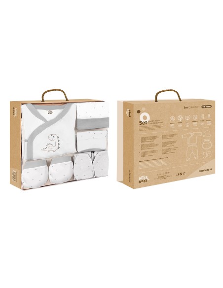 Set Regalo 5 Pcs Bamboo T 0-6 m Mod Dinosaurio Bco/Gris