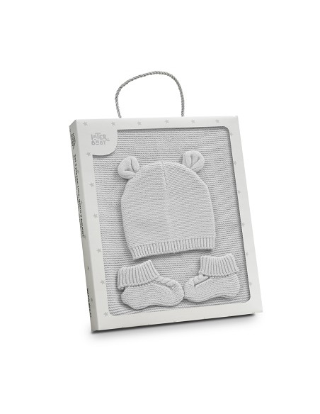 Set 3 Piezas Toca Gorra Peucos Gris