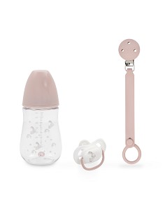 Set 3 Pcs Silicona Chupetero+Chupete+Biberon Rosa