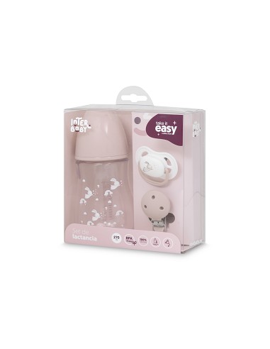 Set 3 Pcs Silicona Chupetero+Chupete+Biberon Rosa