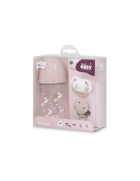 Set 3 Pcs Silicona Chupetero+Chupete+Biberon Rosa