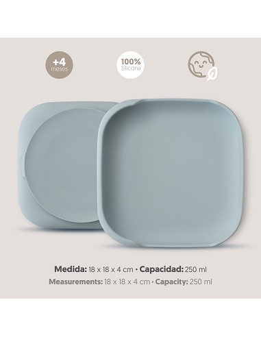 Plato Llano de Silicona Azul Grisaceo