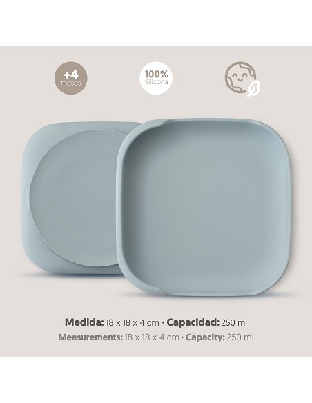 Plato Llano de Silicona Azul Grisaceo