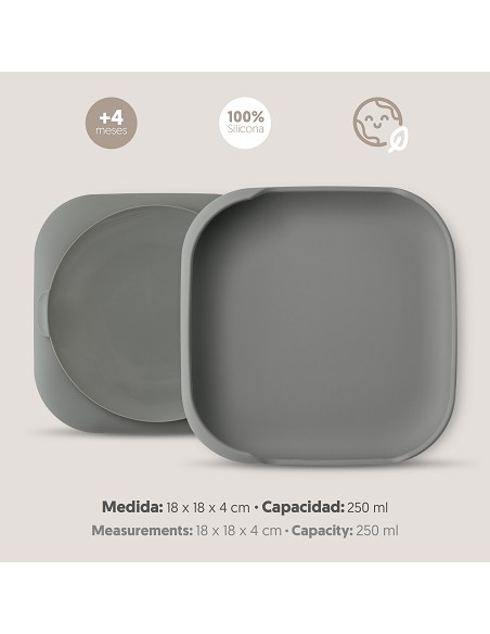 Plato Llano de Silicona Gris Petroleo