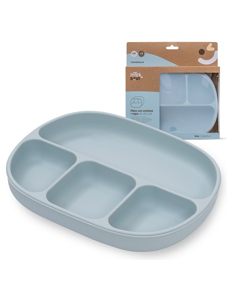 Plato Mas Tapa de Silicona Azul Grisaceo