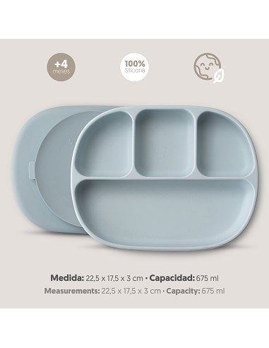 Plato Mas Tapa de Silicona Azul Grisaceo