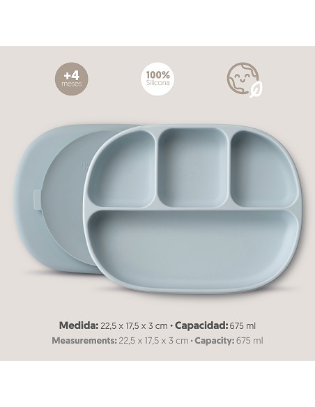 Plato Mas Tapa de Silicona Azul Grisaceo