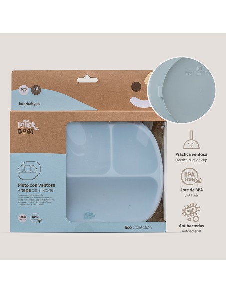 Plato Mas Tapa de Silicona Azul Grisaceo