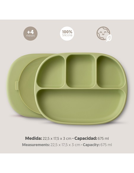 Plato Mas Tapa de Silicona Verde Oliva