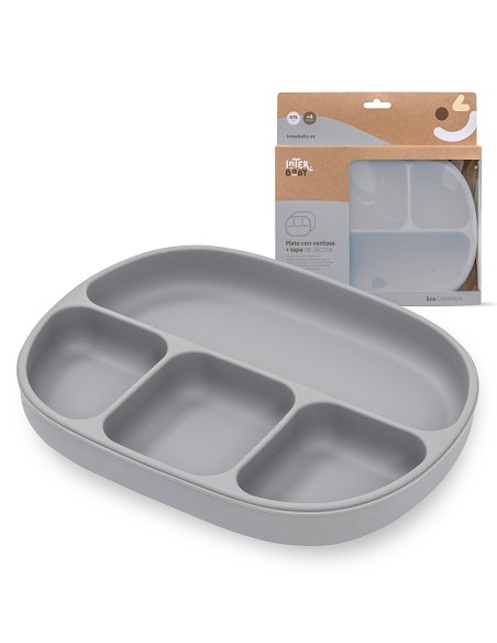 Plato Mas Tapa de Silicona Gris Petroleo