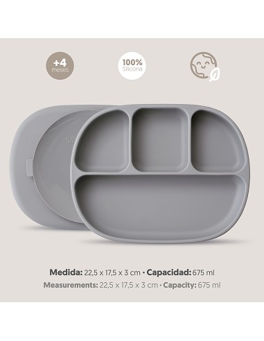 Plato Mas Tapa de Silicona Gris Petroleo