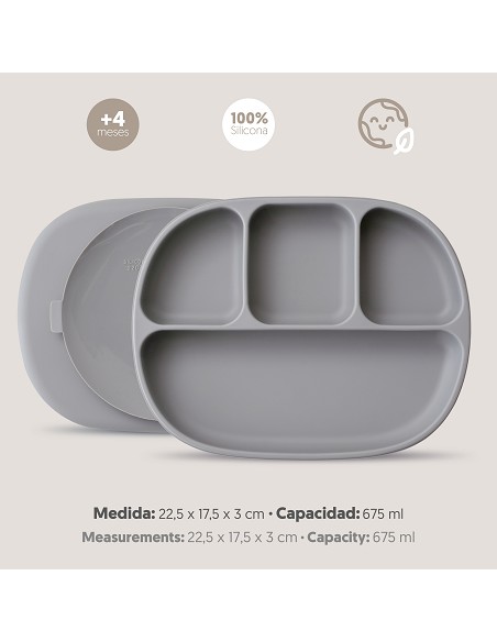 Plato Mas Tapa de Silicona Gris Petroleo