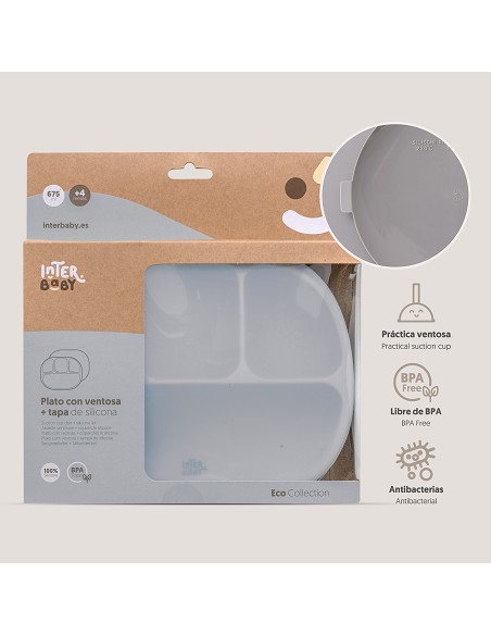 Plato Mas Tapa de Silicona Gris Petroleo