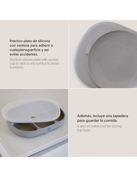 Plato Mas Tapa de Silicona Gris Petroleo