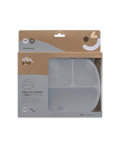 Plato Mas Tapa de Silicona Gris Petroleo