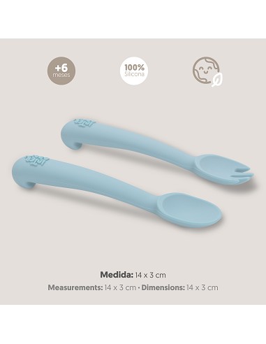 Cuchara y Tenedor de Silicona Azul Grisaceo