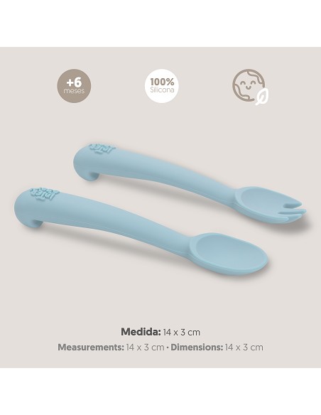 Cuchara y Tenedor de Silicona Azul Grisaceo