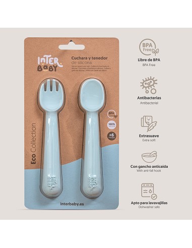 Cuchara y Tenedor de Silicona Azul Grisaceo