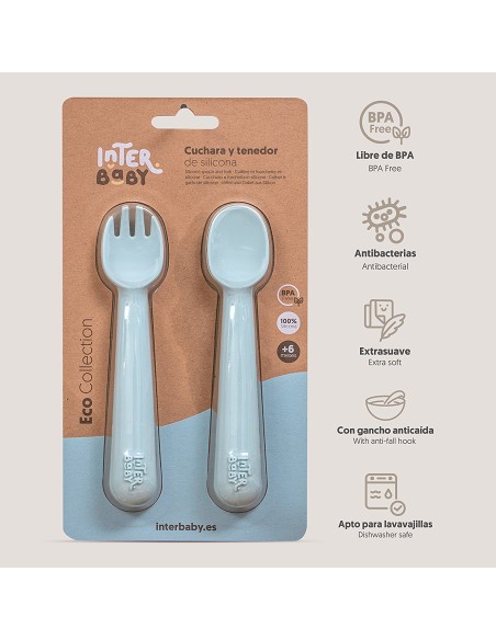 Cuchara y Tenedor de Silicona Azul Grisaceo