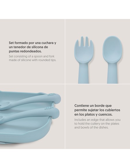 Cuchara y Tenedor de Silicona Azul Grisaceo