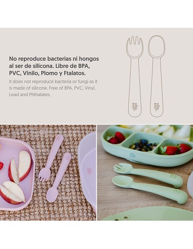 Cuchara y Tenedor de Silicona Azul Grisaceo