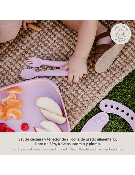 Cuchara y Tenedor de Silicona Azul Grisaceo