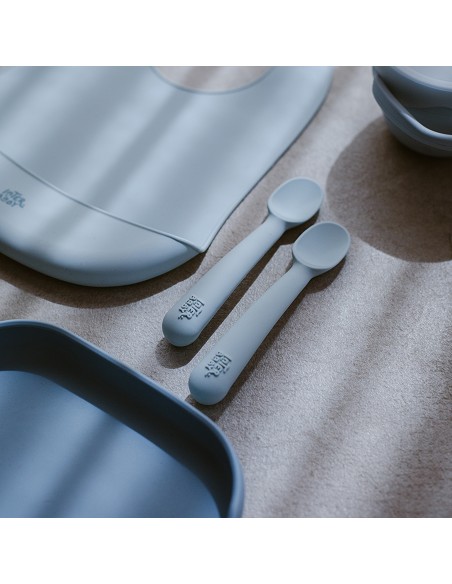 Cuchara y Tenedor de Silicona Azul Grisaceo