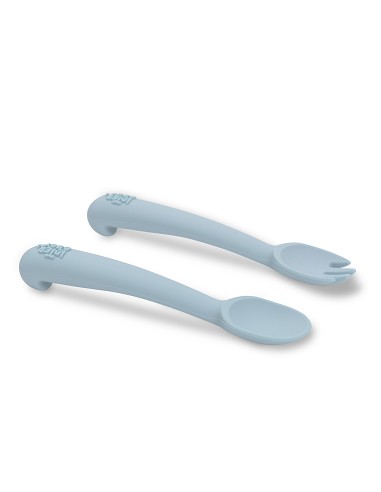Cuchara y Tenedor de Silicona Azul Grisaceo