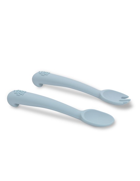 Cuchara y Tenedor de Silicona Azul Grisaceo