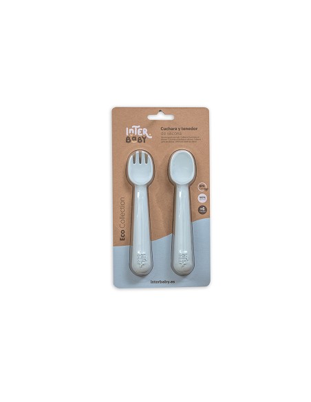 Cuchara y Tenedor de Silicona Azul Grisaceo