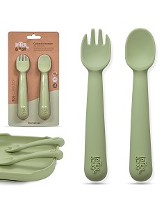 Cuchara y Tenedor de Silicona Verde Oliva