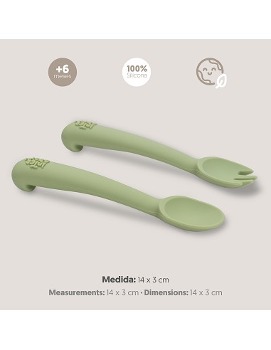 Cuchara y Tenedor de Silicona Verde Oliva