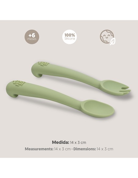 Cuchara y Tenedor de Silicona Verde Oliva