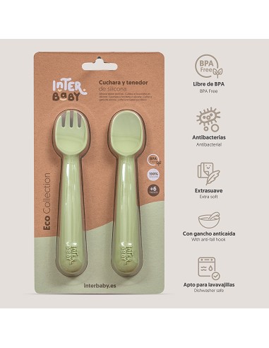 Cuchara y Tenedor de Silicona Verde Oliva