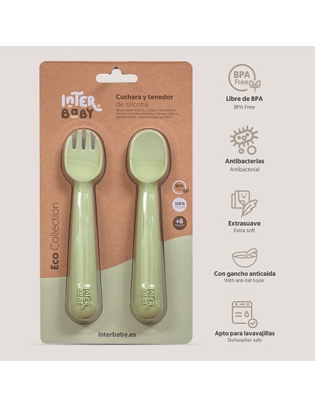 Cuchara y Tenedor de Silicona Verde Oliva