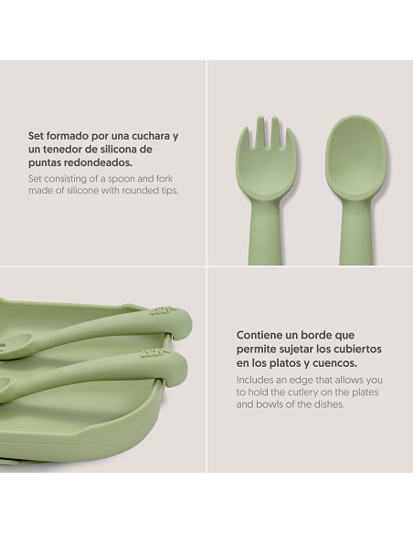 Cuchara y Tenedor de Silicona Verde Oliva