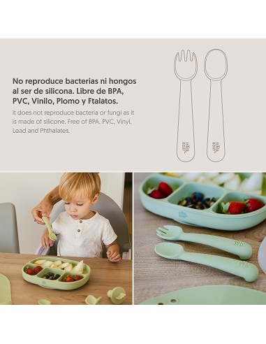 Cuchara y Tenedor de Silicona Verde Oliva