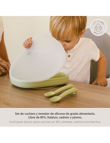 Cuchara y Tenedor de Silicona Verde Oliva